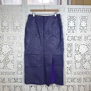 Vtg Purple Leather Fitted Retro Grunge Maxi Skirt Sz Womens XL